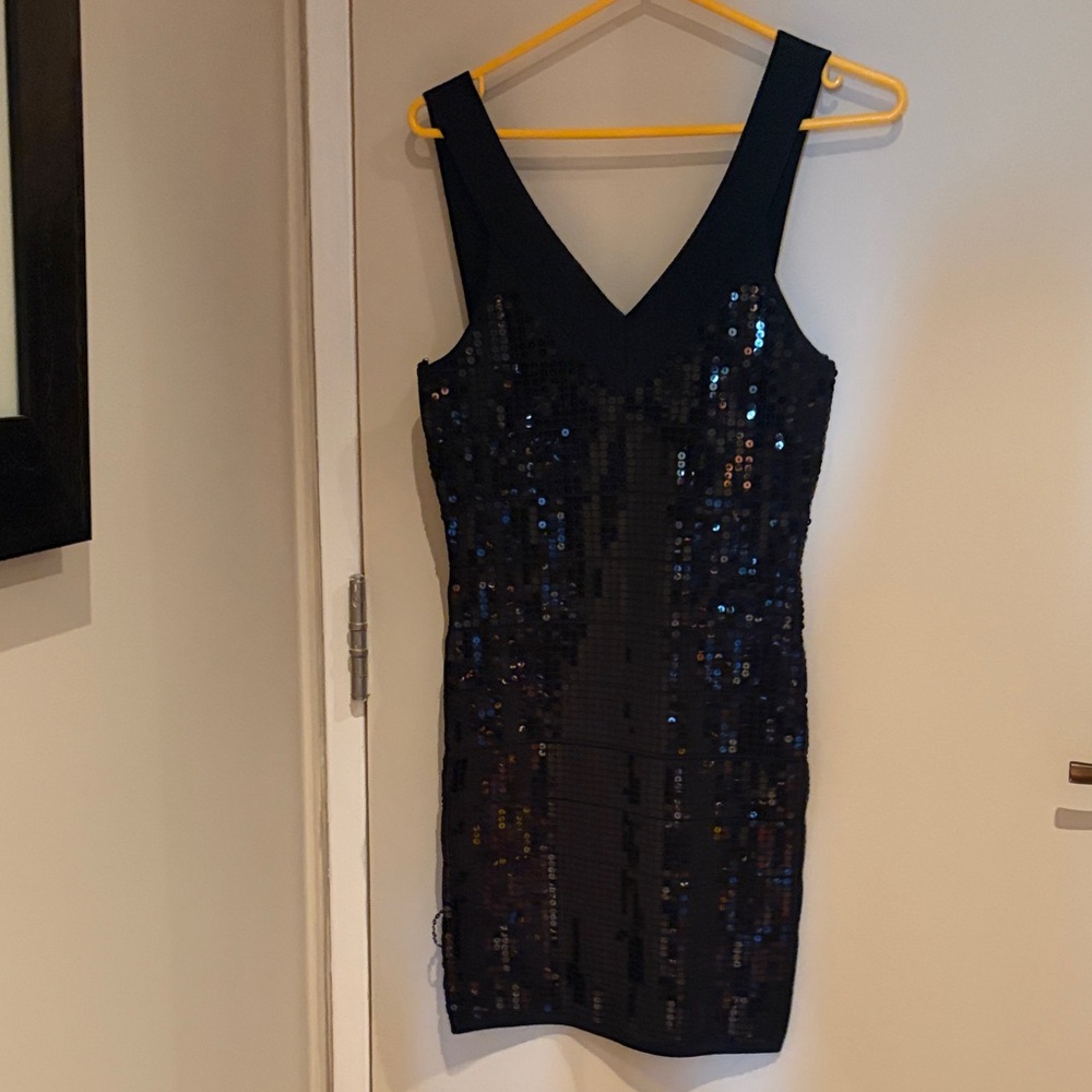 Black Sequin V-Neck Bodycon Dress